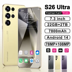 Smartphone S26 Ultra 5G Débloqué, Téléphone Portable, 7.3 Pouces, HD, 22 Go + 2 To, Débloqué, 8 + 108MP, 7800mAh, Android 14, NDavid, Touriste, Matin, Original