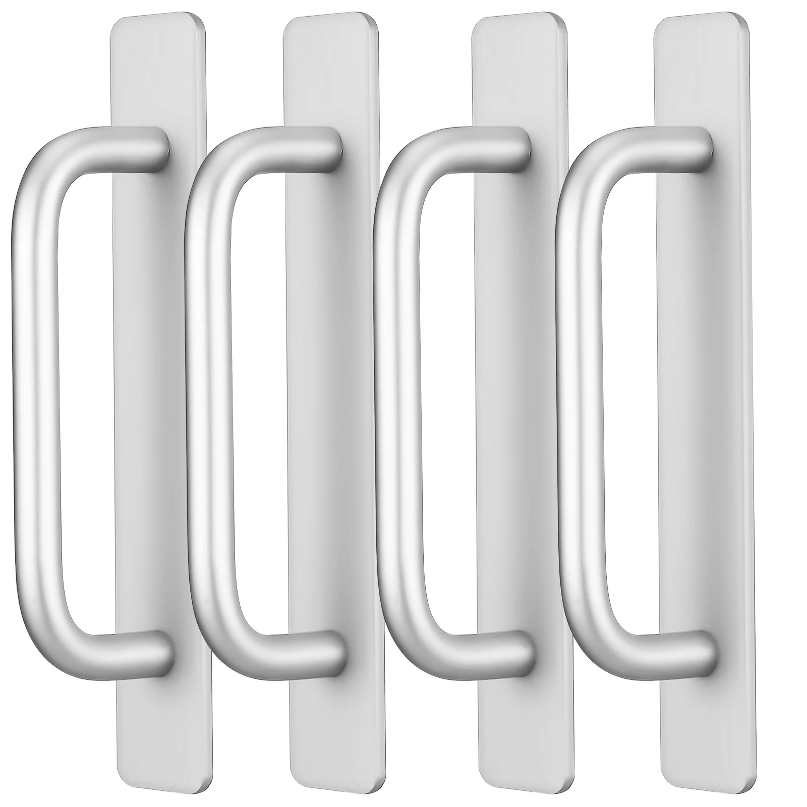 

4 Pcs Aluminum Alloy Door Handles Silver Small Self Adhesive Cabinet Knobs for Cupboards Sliding Doors Shower Kitchen