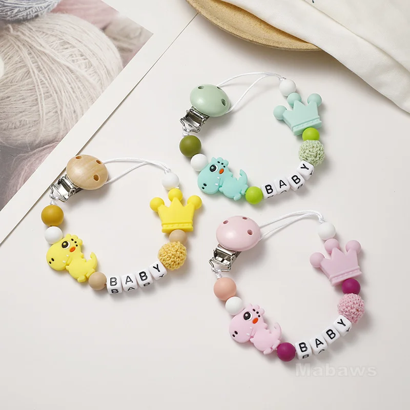 Personalized Name Baby Pacifier Clip Cartoon Animal Silicone Teether Pacifier Chain Can Be Customized Baby Name Anti-Drop Chain