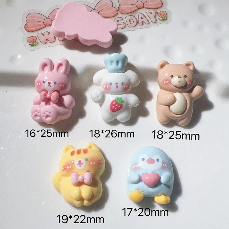 10Pcs New Cute Cartoon Animal Little Bear, Rabbit, Penguin Resin Scrapbook Diy Jewellery Hairpin Decorate Accessories Craft A76