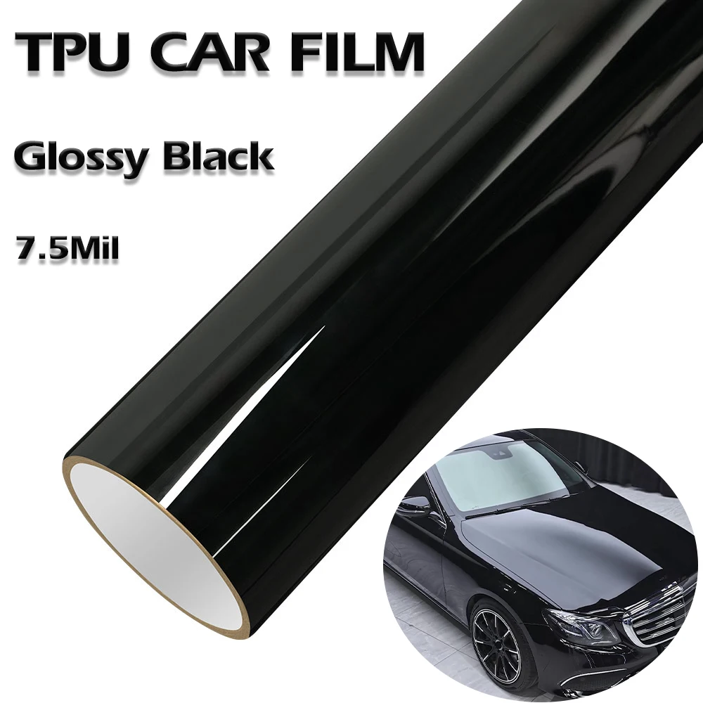 

7,5 мил глянцевая черная автомобильная виниловая пленка из ТПУ, устойчивая к царапинам наклейка, самовосстанавливаемые аксессуары, защитная пленка для автомобильной краски