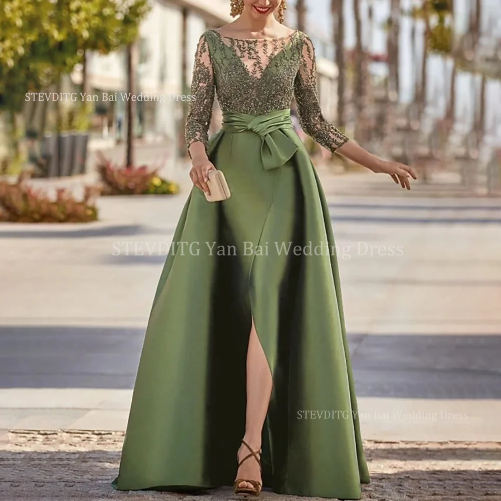 Chic Green Evening Dresses For Women Fashion Satin Floor-Length A-LINE Skirt Formal Dinner Party Grand Activity Female Costume