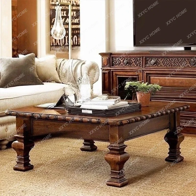 

A etro solid wood carving flower coffee table, living room round low tea table