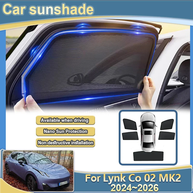 

For Lynk Co 02 MK2 Z20 E335 2024 2025 2026 Car Mesh Sun Shade UV Blocking Auto Curtain Sunshade Accessories Heat insulation Tool