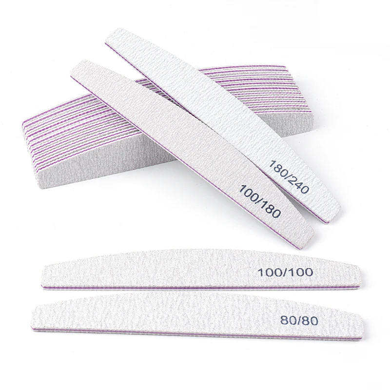 10Pcs Double Sided Nail Files For Manicure  100/180 thick Sandpaper 80/80 Grit Curved Buffer Block Washable Manicure Tools Set