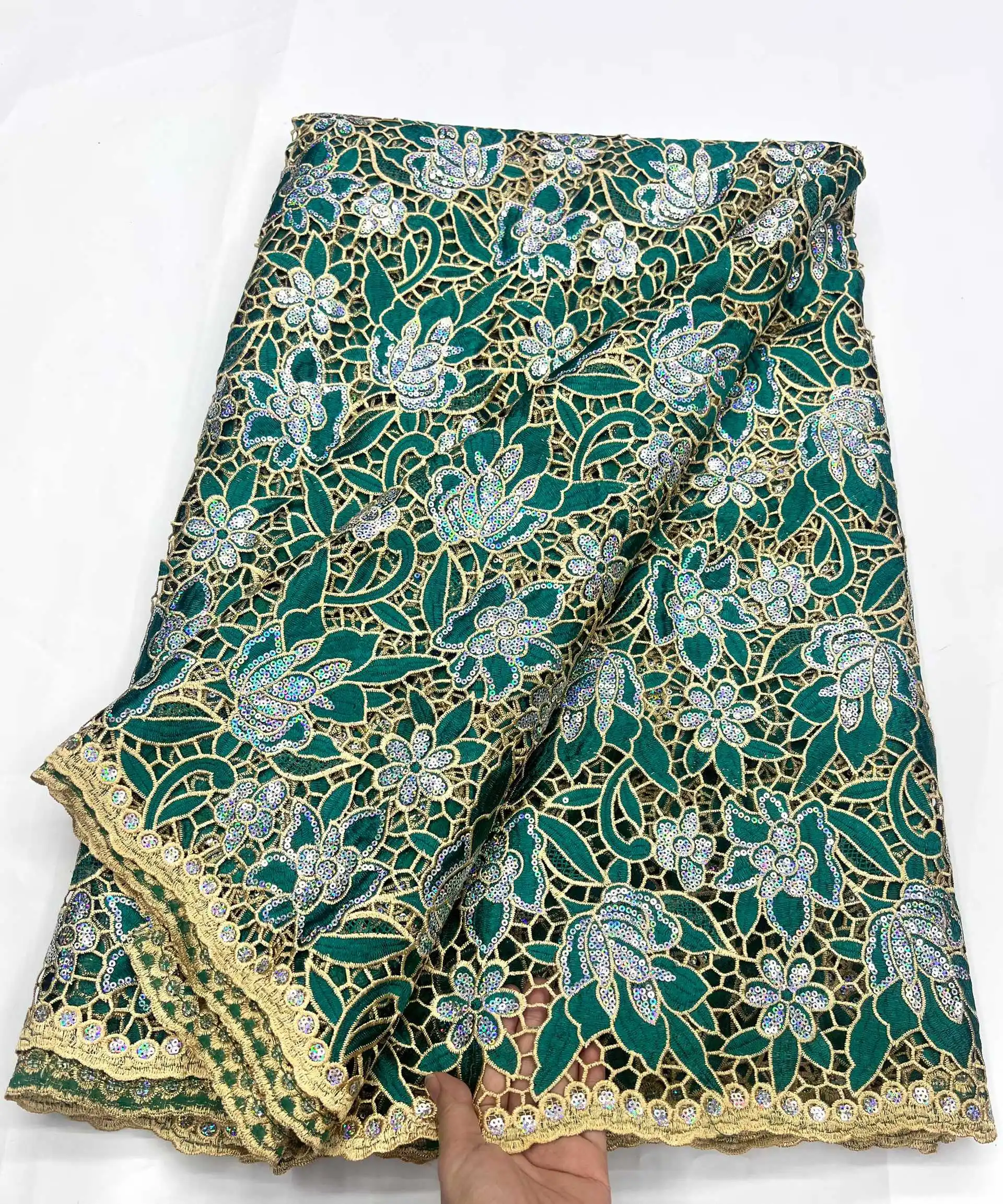African Milk Silk Cord Lace Fabric 2025 High Quality Lace With Sequin Water Soluble Nigerian Guipure Cord Lace For Wedding Dress