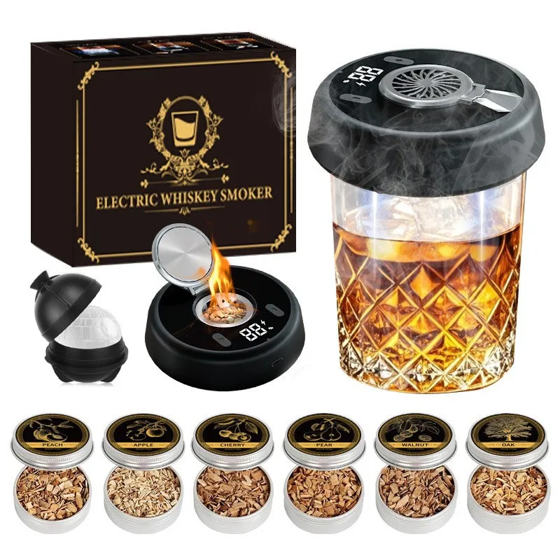

New Electric Cocktail Smoker Rechargeable Whiskey Smoker Variety of Fragrant Wood Wine Set
