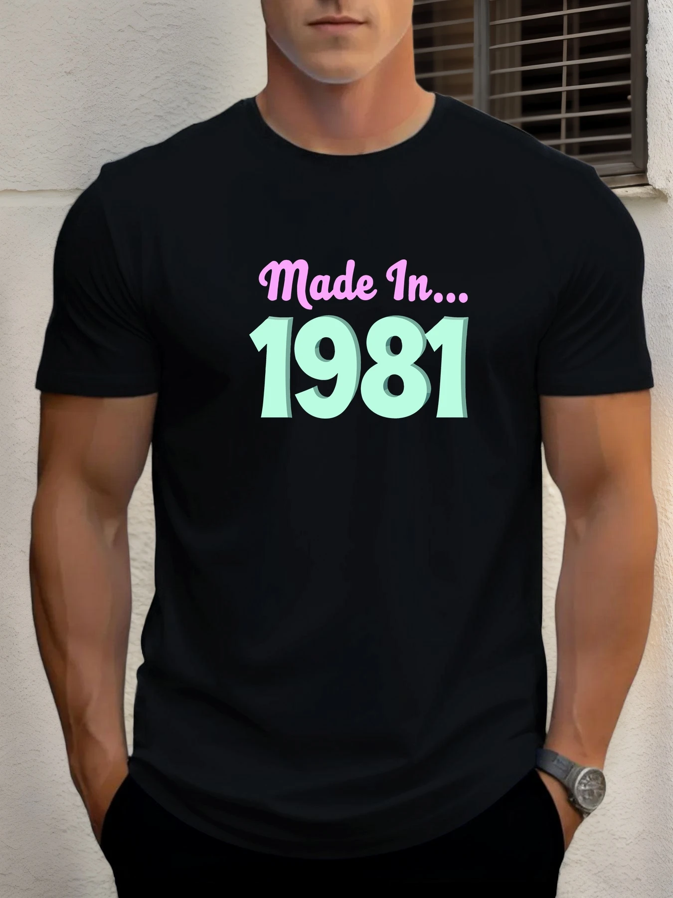

Men's Cotton T-Shirt, Summer Crew Neck Short Sleeve, MADE IN 1981 Printed Breathable Streetwear Fashion Cool T-Shirt