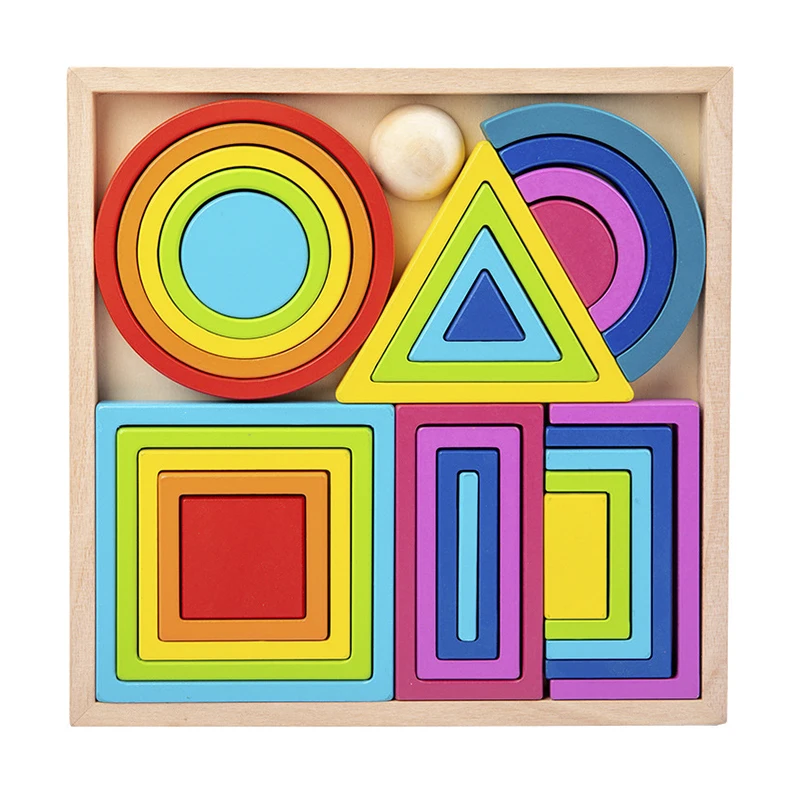 DIY 3D Wooden Toys Rainbow Building Blocks Rainbow Stacker Large Size Creative Montessori Educational Toys For Children Kids