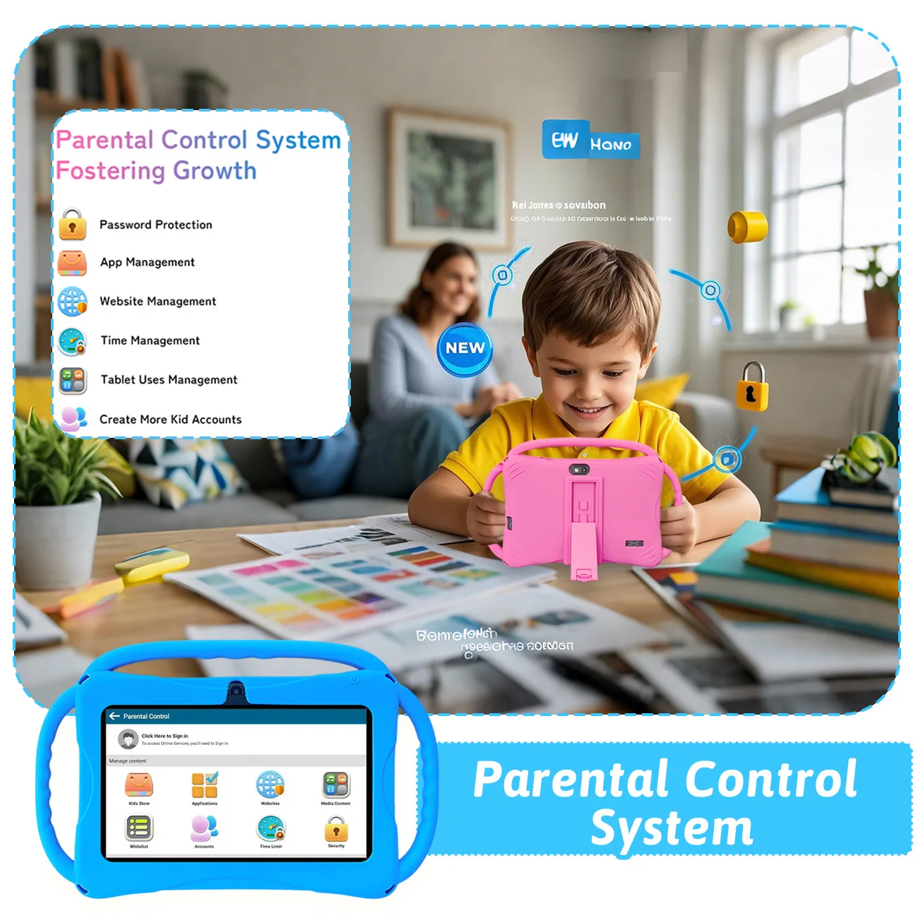 Tablet per bambini 7 '' Tablet Android 32GB Bambino con custodia WiFi Bluetooth Doppia fotocamera Giocattoli educativi per l'apprendimento Regali per bambini