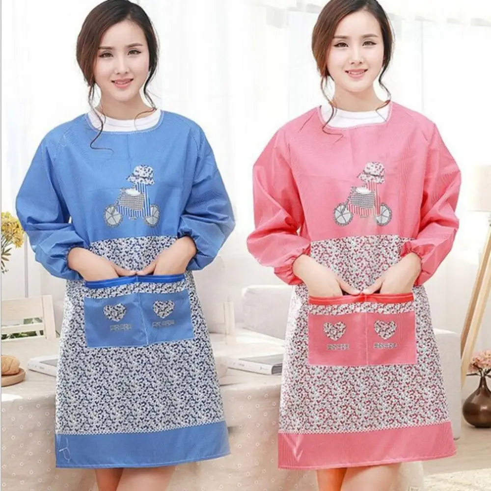 

Waterproof Kitchen Apron Anti-Dust Oil-Proof Long Sleeves Cooking Apron Reusable Polyester Cooking Cover Clothing Coffee Shop