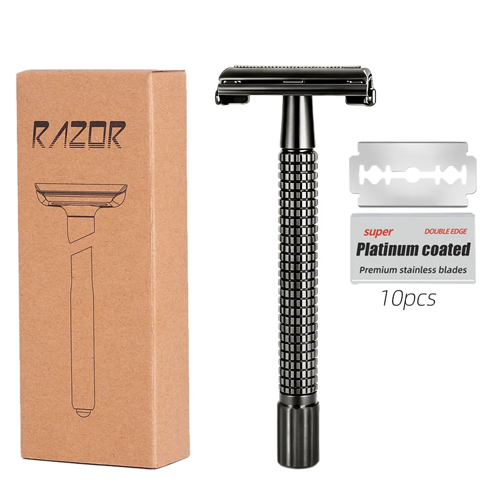 Butterfly Open Double Edge Safety Razor Men's Classic Manual Razor With 10 Blades Reusable Wet Shave Tool for Smooth Close Shave