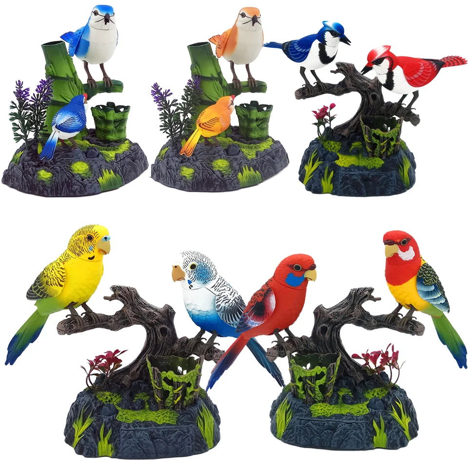 Electric Voice-Activated Bird Simulation Couple Bird Will Move Magpie Parrot Pet Bird Children Decoration Model Toy Gift