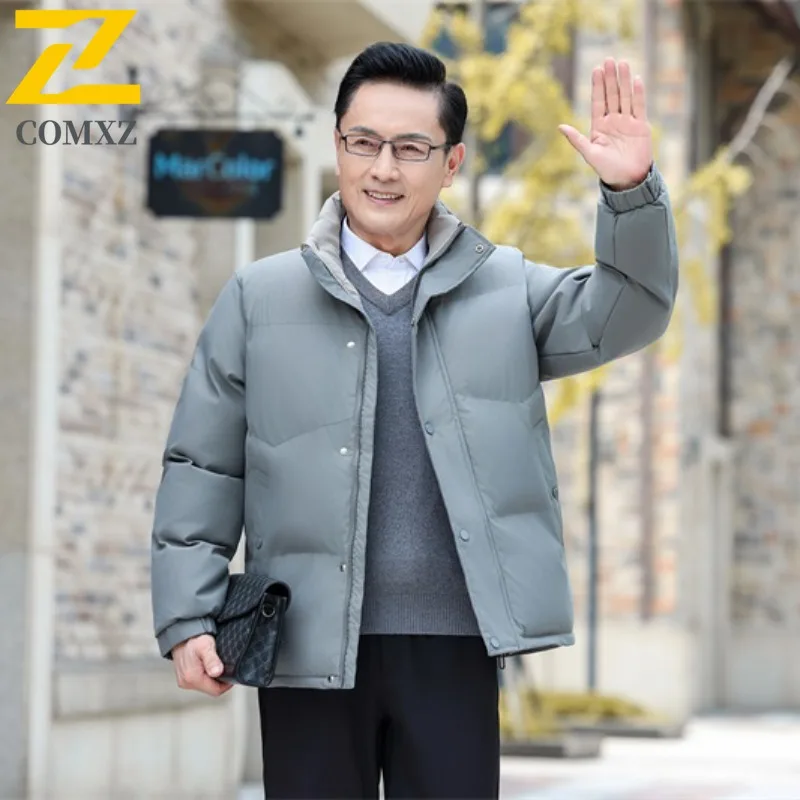 COMXZ 2025 Mens Womens Winter Business Waterproof Hooded Puffer Jacket Korean-Style Outdoor Sports Workwear Warm Tactics Coat