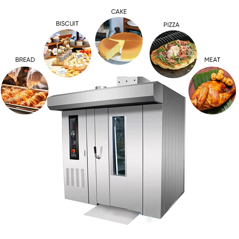 CE ETL Certified 16/32/64 Trays Gas Electric Diesel Rotary Oven Equipped with Steam Injection System Rack Oven Trolley Oven