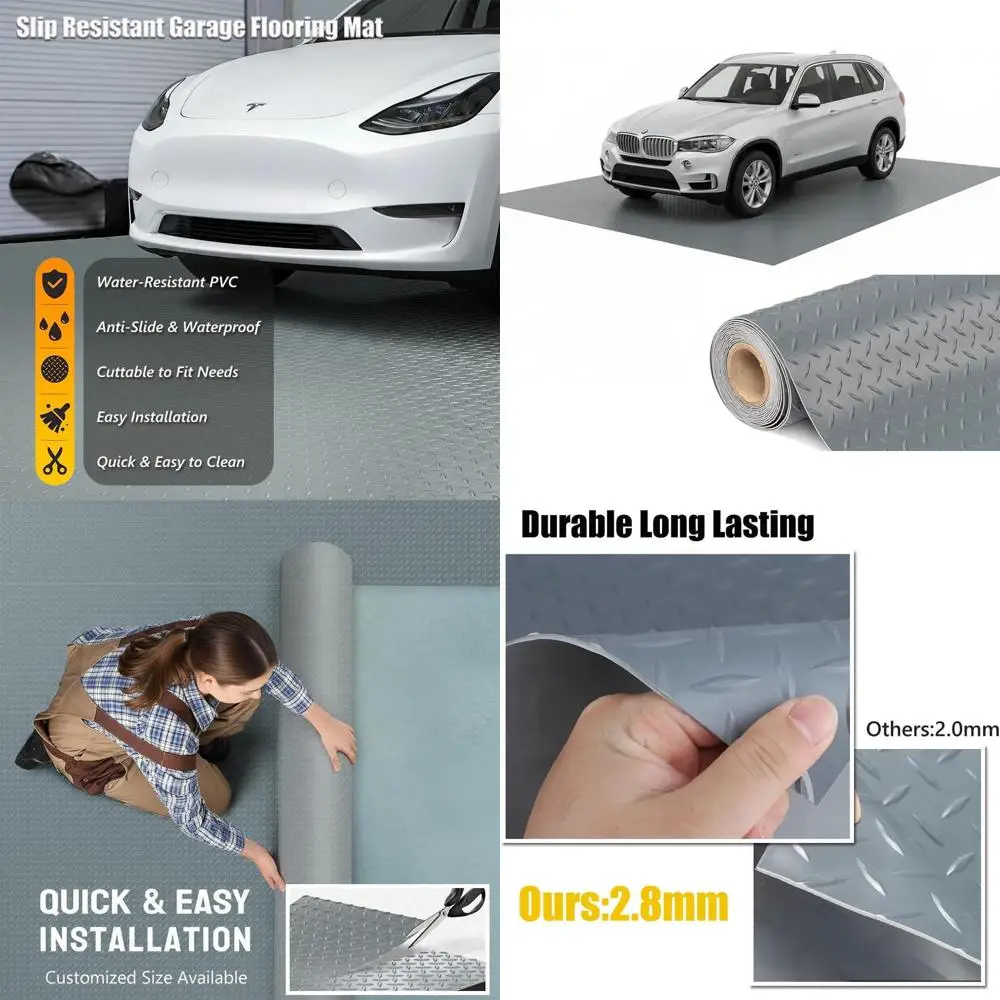 

Thick PVC Garage Floor Mat, Heavy-Duty Waterproof Non-Slip Protector for Cars, Trailers, SUVs, Basements, Gyms (Grey) - 3ft x 22