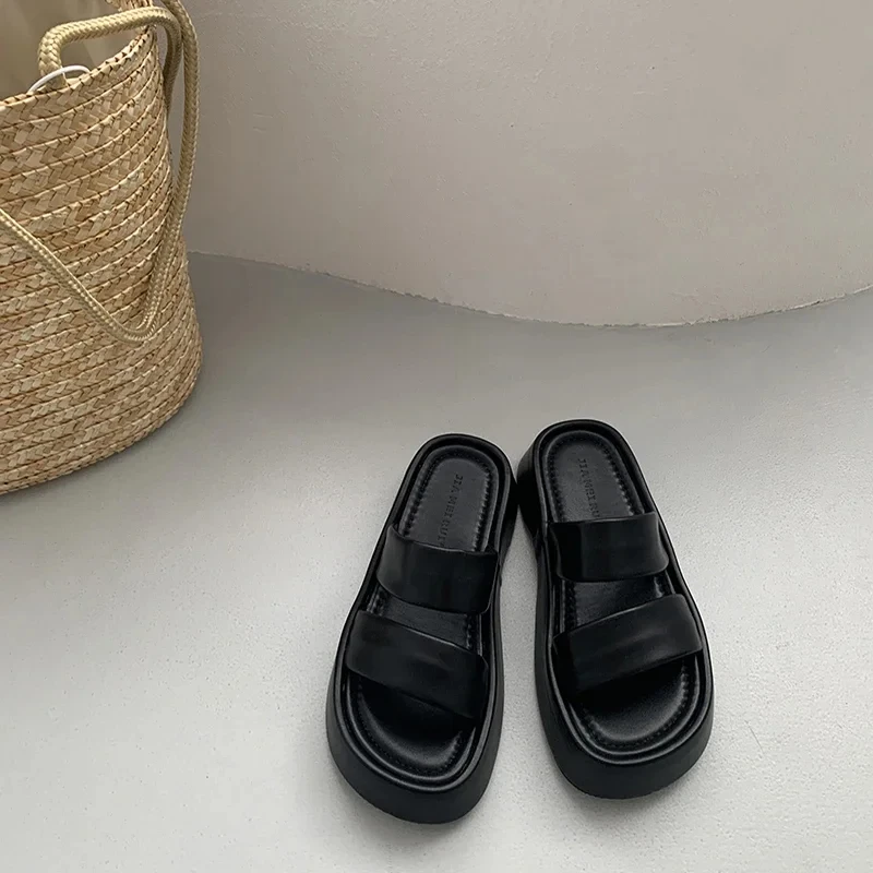 New Woman's Black Casual Gladiator Summer Sandalias Fashion Platform Flats Elegant Open Toe Slippers Comfort Beach Slides