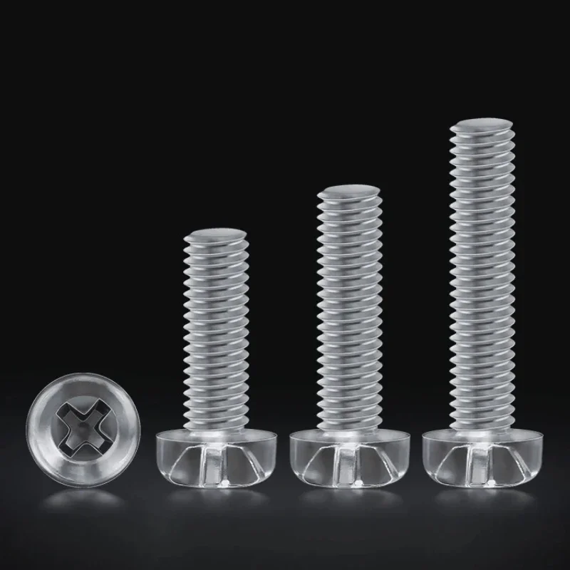 M2 M2.5 M3 M4 M5 M6 M8 Transparente Acrílico Cruz Cabeça Redonda Parafusos de Nylon Plástico Parafuso Phillips Comprimento 4 ~ 50mm