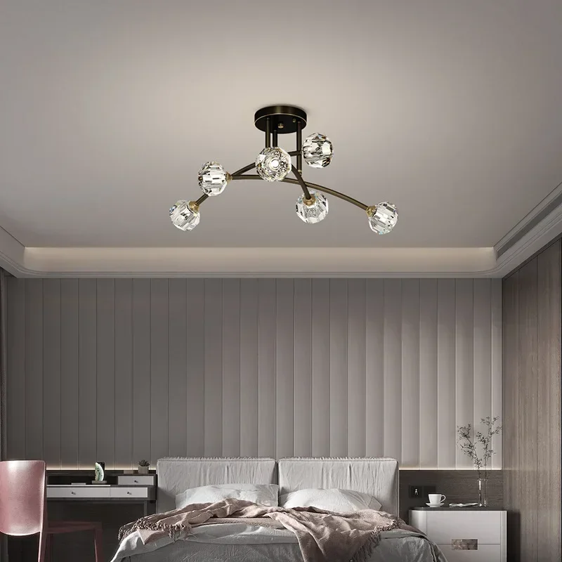 

SANDYHA Elegant Crystal LED Copper Chandelier Modern Nordic Pendant Light for Bedroom Living Room Dining Room Home Decor