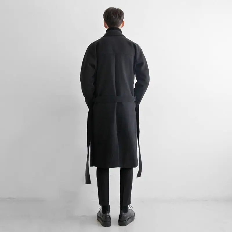 

100% Wool Men's Mid Length Coat Japanese Inspired Winter Outerwear with Hidden Pockets Anti Wind Design​