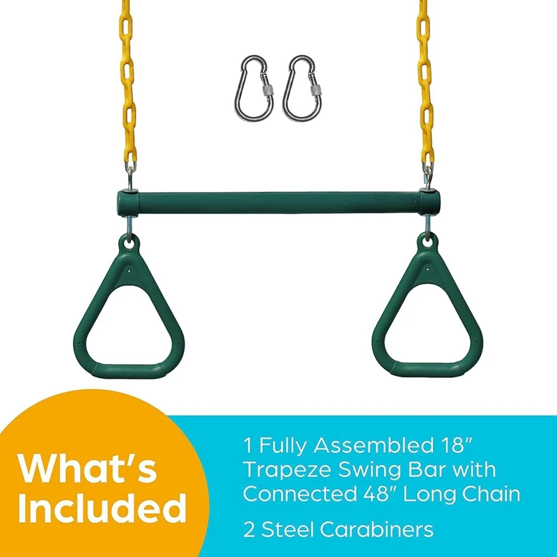 ABJX New Swing Sets For Backyard-Set Includes 18Inch Trapeze Swing Bar & 48Inch Heavy Duty Chain With Locking Carabiners (Green)