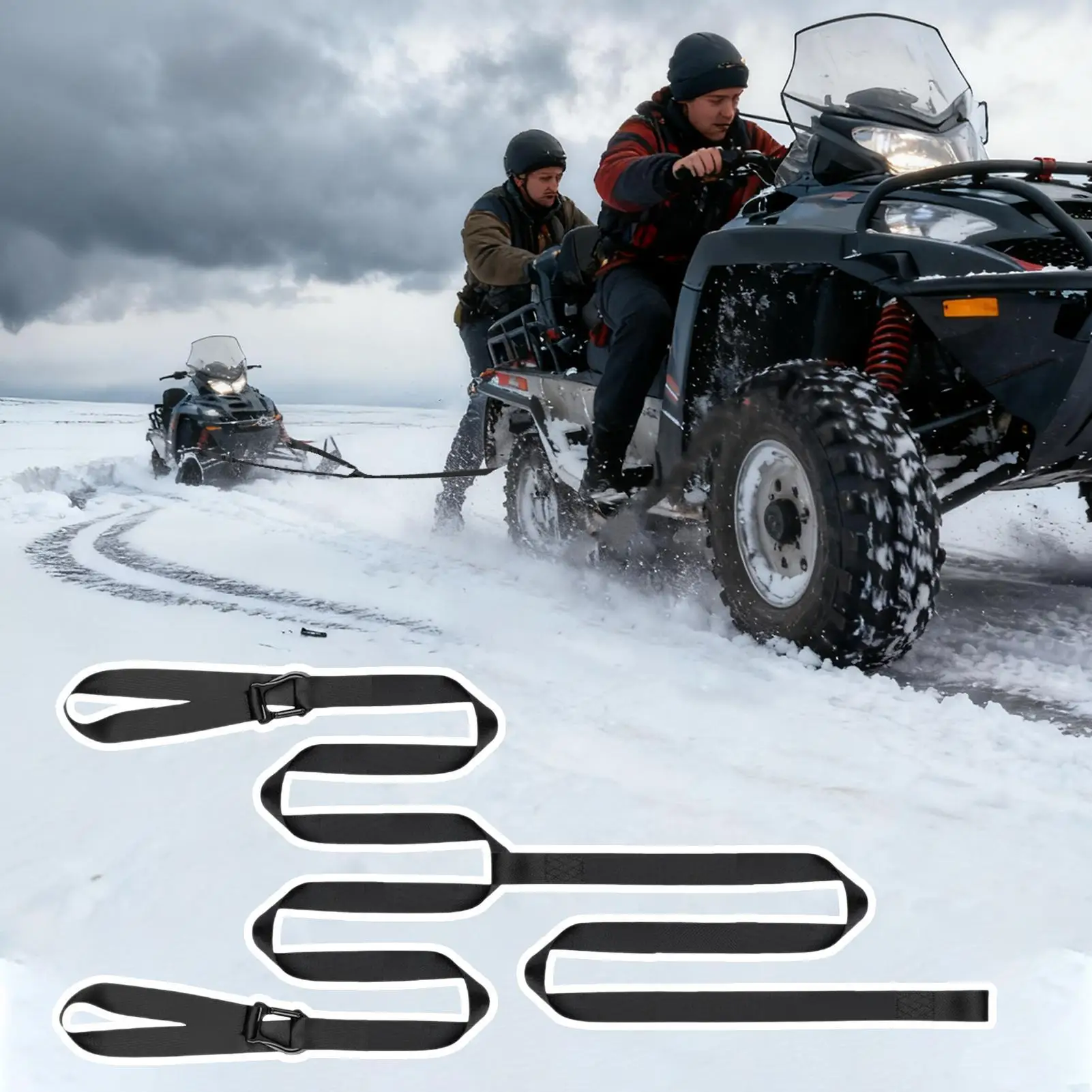 ATV Tow Strap Reinforced Outdoor Gear With Hook High Break Strength Tow Strap For Winter Off Road Camping Trail Riding Vehicle