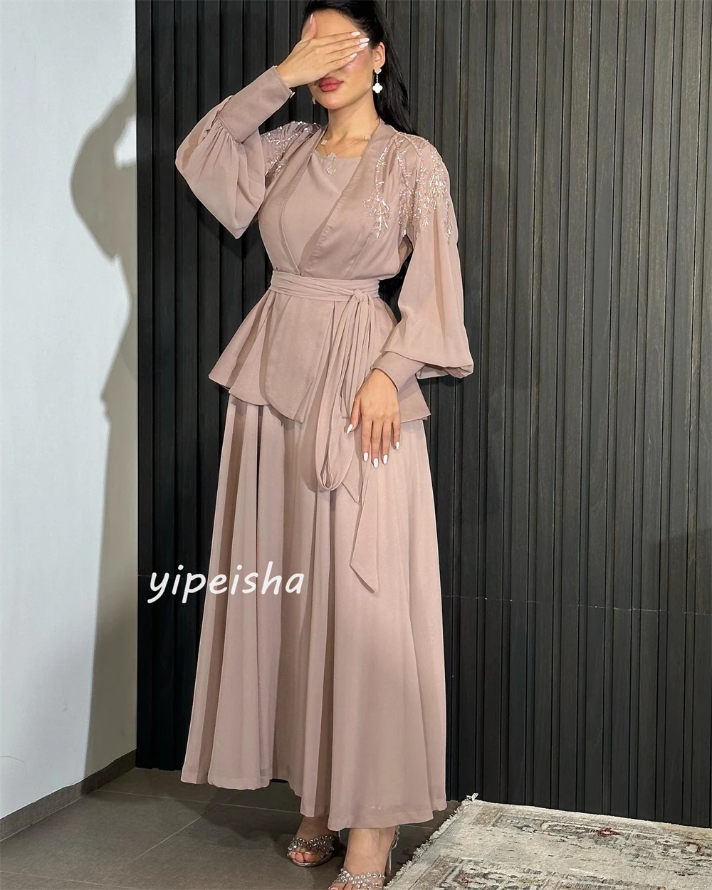 Customized Chiffon Applique Sash Engagement A-line Square Neck Bespoke Occasion Gown Midi Dresses