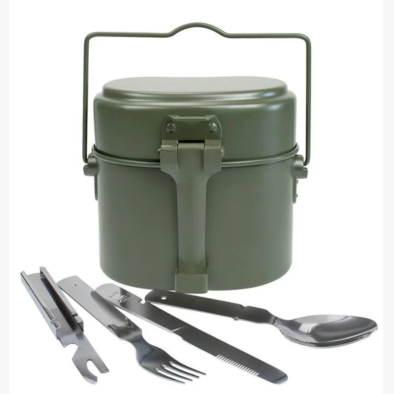 3 In 1 Aluminum Camping Lunch Box Army Canteen Cup Pot for Picnic Travel Water Cup Bowl Outdoor Military Cooking Cookware Set