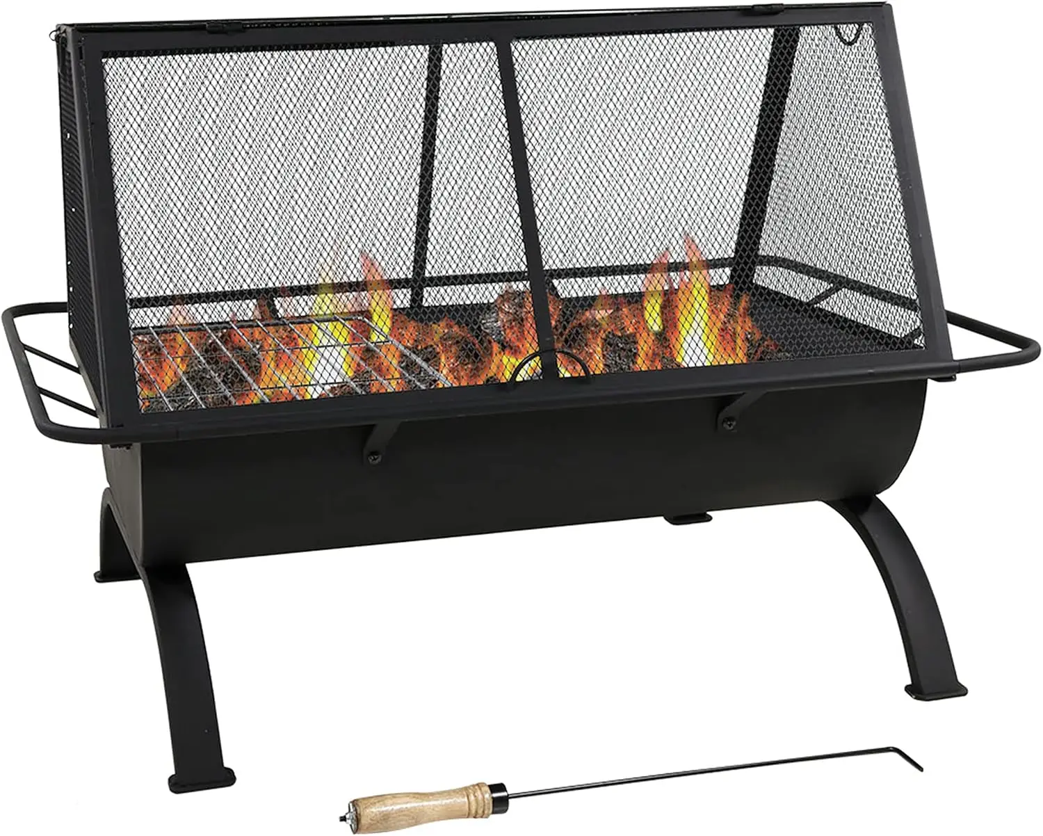 36-Inch Northland Steel Outdoor Fire Pit with Grill and Spark Screen - Vinyl Protective Cover - Black Finish