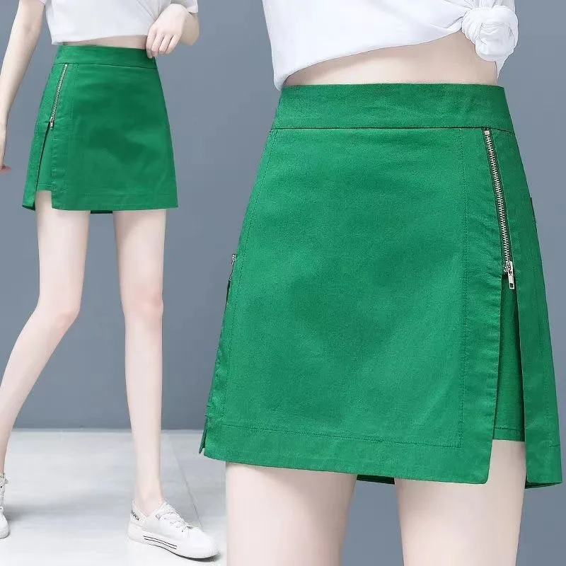 

Casual Spring Summer Latest High-waisted Thin Foreign-style Short Pants Skirts Loose A-line Culottes Integrated Two-piece Set