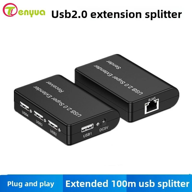 Real 4 Port USB 2.0 Network Extender Via RJ45 Cat5e Cat6 Ethernet Cable 100m for Webcam Camera Mouse Keyboard Printer Scanner