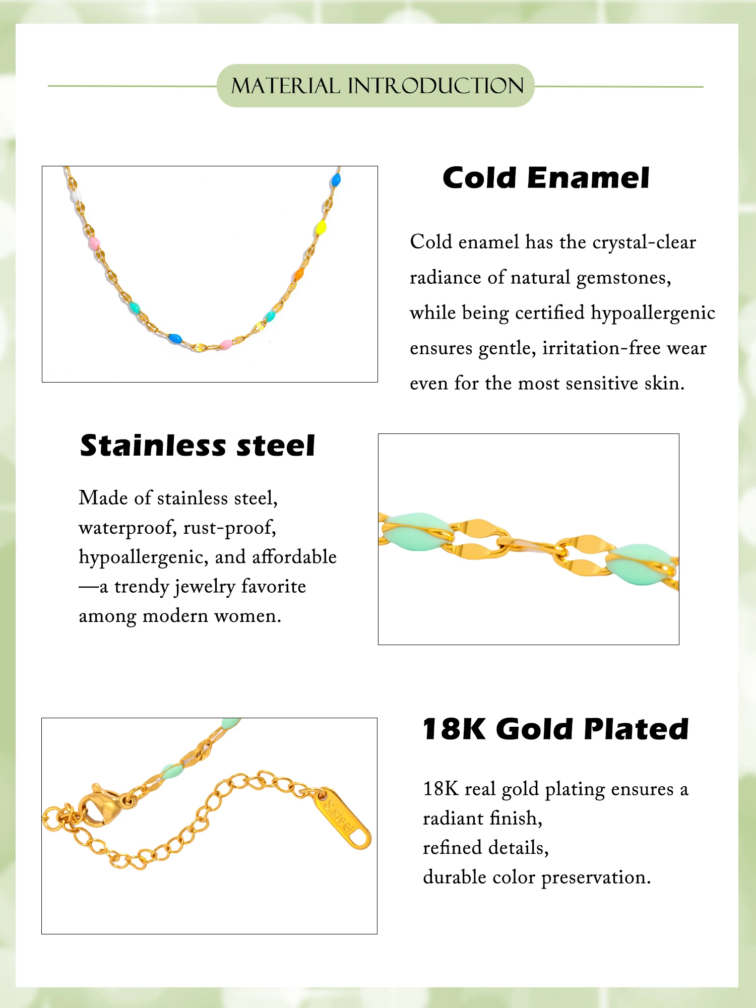Farbenfrohe Kalt-Emaille Minimalistische Halskette, 18K Vergoldete Edelstahlkette, Zierlicher Damenschmuck, Einzigartiges Geschenk für Sie – Detail 2