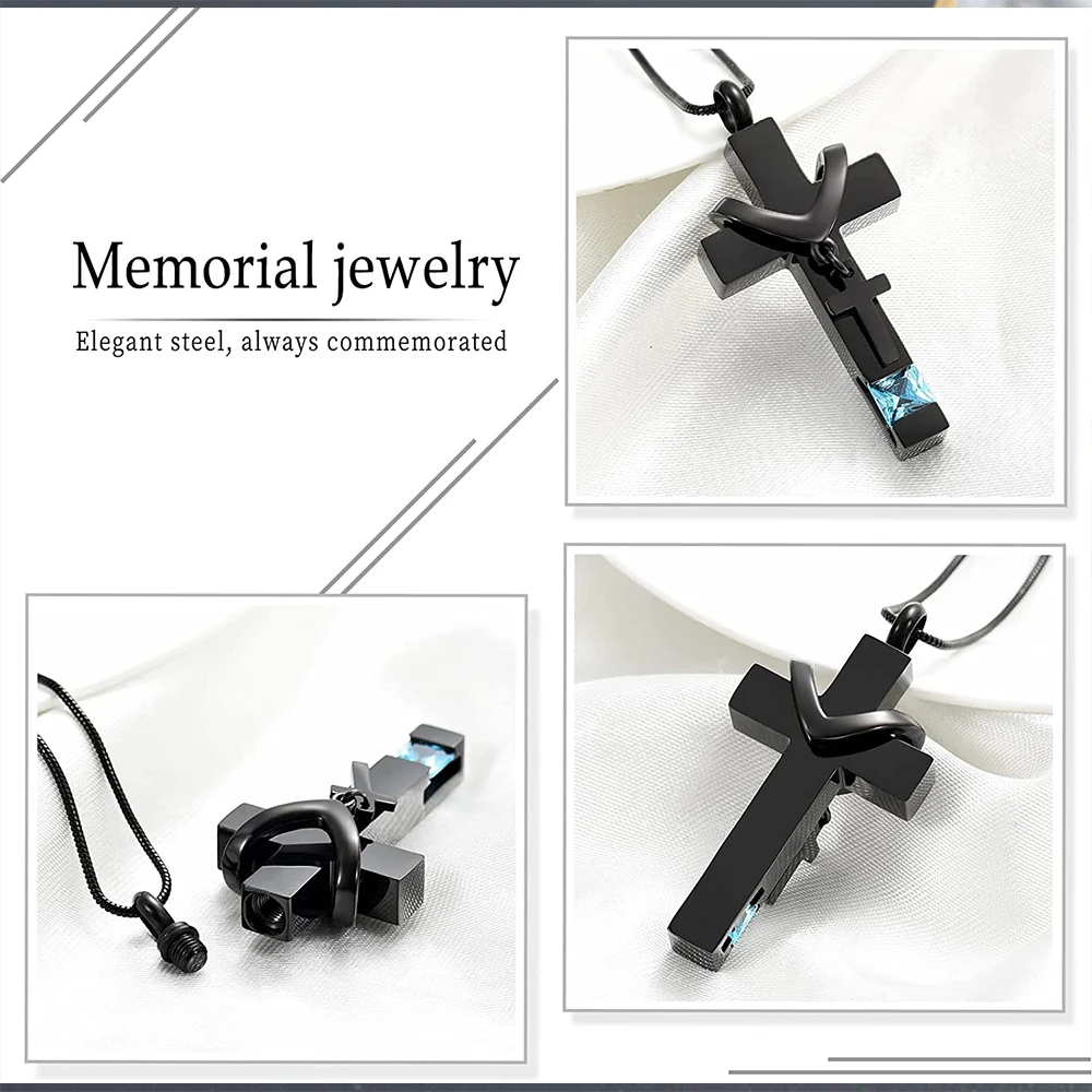 Crystal Cross Cremation Jewelry Memorial Necklace Urn Pendant for Ashes Women/Men High Quality Metal Keepsake Jewelry