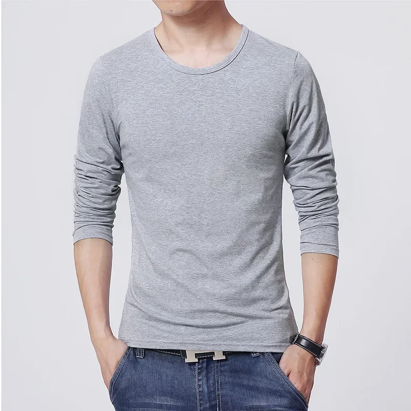 2025 New Men's T-Shirts Long Sleeve Slim Men T-Shirt Young Man Pure Color Tops Tees Shirt O-Neck For Male Boys Tshirt