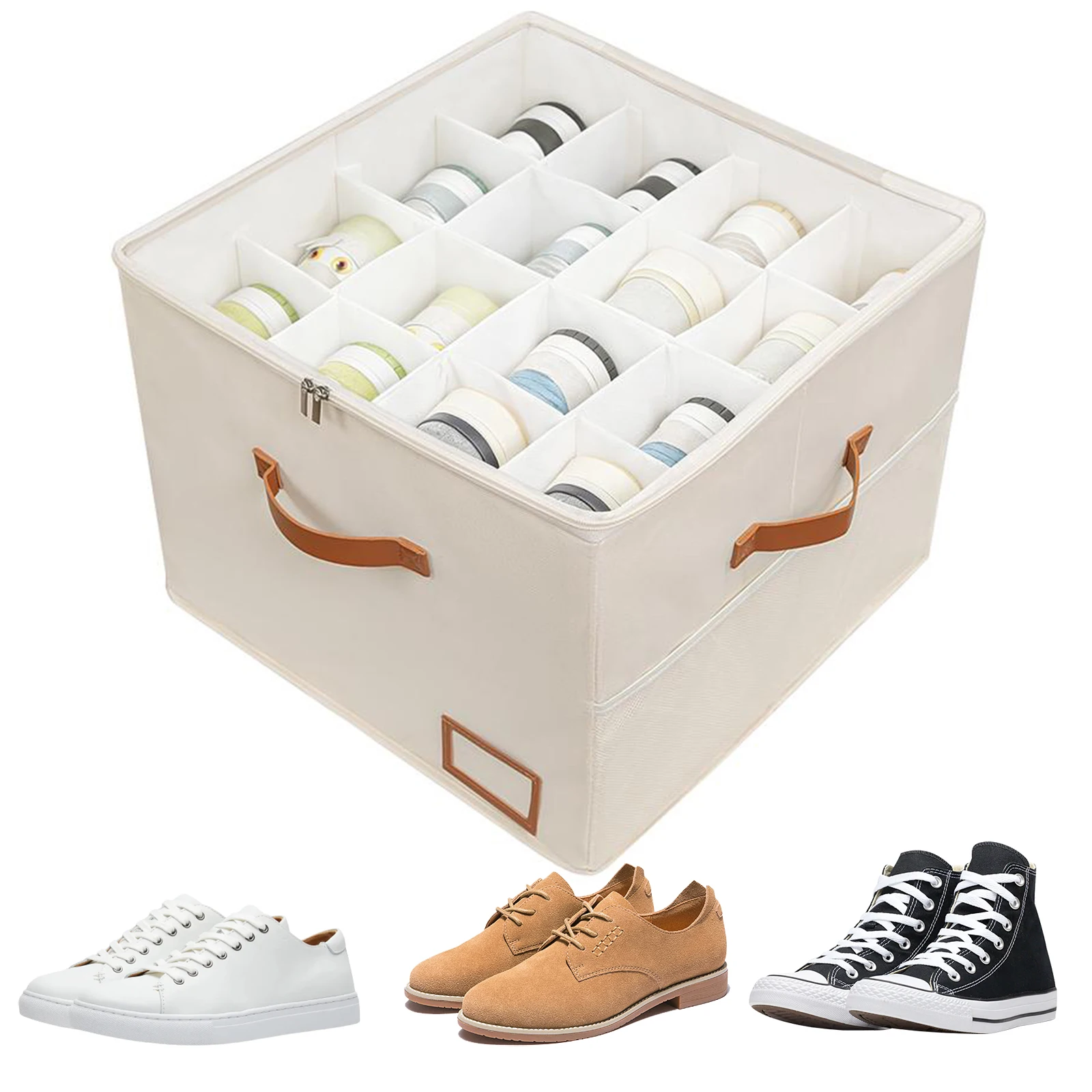

Shoe Storage Box Fits Up To 16 Pairs Shoe Storage Bins with Clear Cover (White)