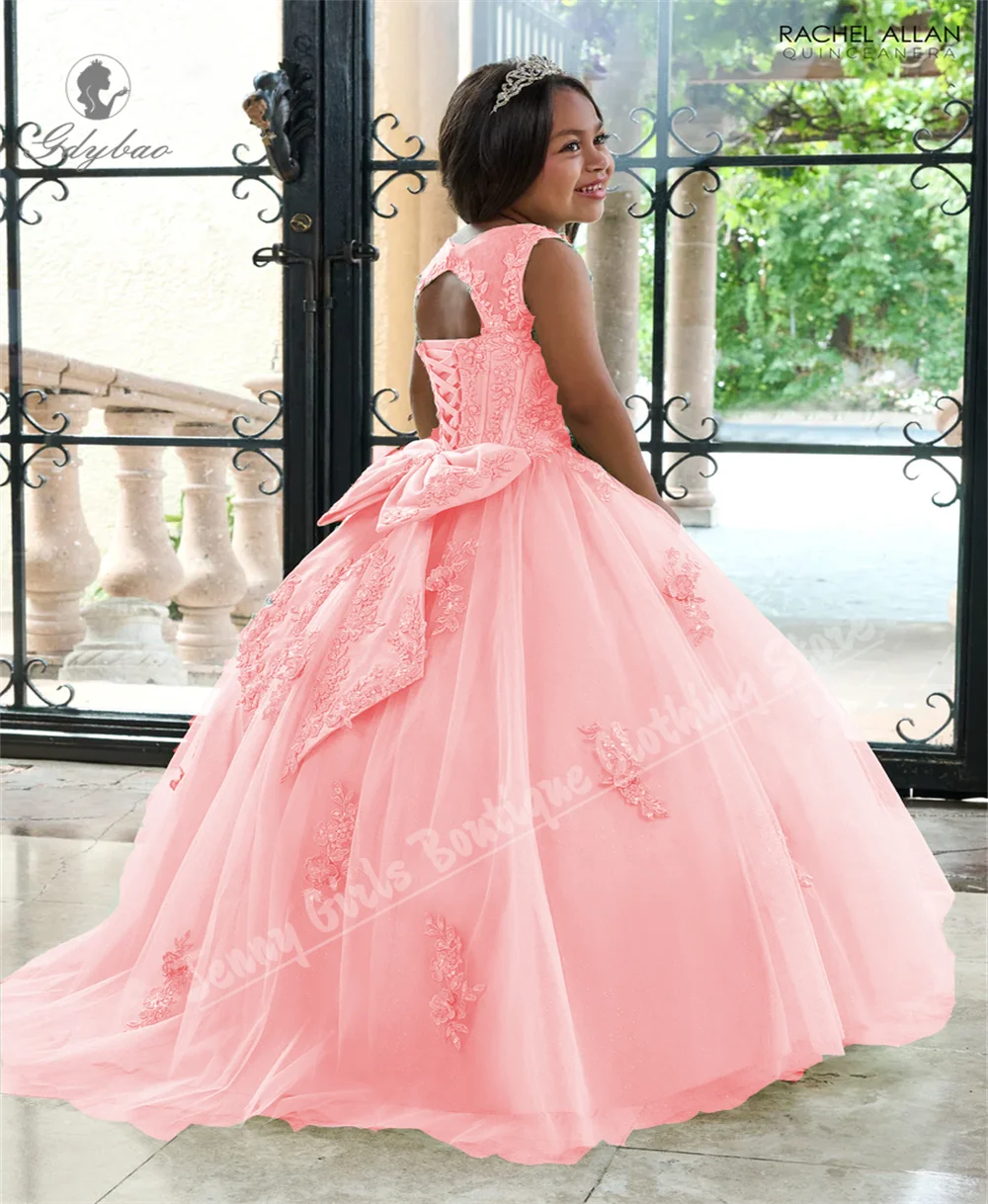 Custom Mother-daughter Puffy Flower Girl Birthday Dress with Mesh Appliqué, Elegant First Communion Girl Party Dress