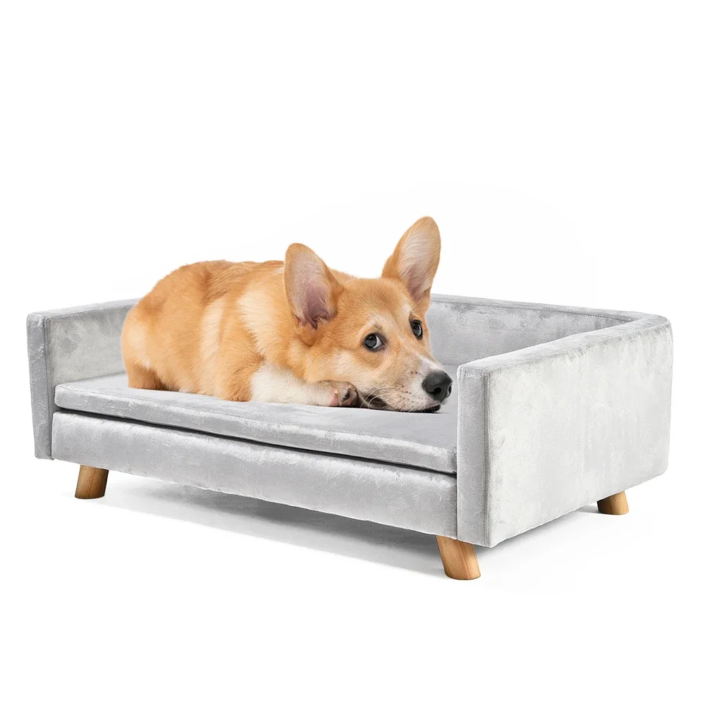 Petstar Luxury Short Plush Dog Couch Large Small Dogs Wooden Legs Pet Sofa Bed