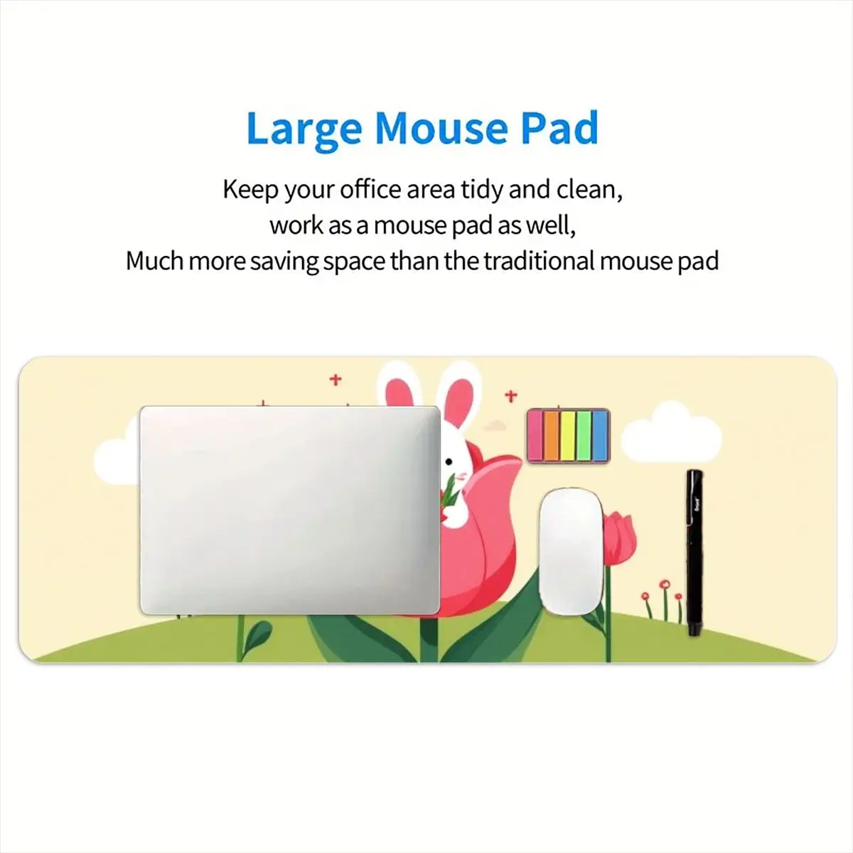 لوحة ماوس ألعاب على شكل أرنب لطيف في لوحة ماوس زهرة، قاعدة مضادة للانزلاق، طباعة عالية الدقة نابضة بالحياة، مثالية لمكتب المنزل أو إعداد الألعاب #5