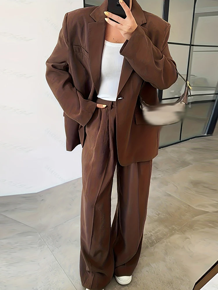 

Retro Streetwear Loose Office Suit Women's Lapel Long Sleeved Jacket and Pants Outfits Autumn Winter New Solid Color Two Piece