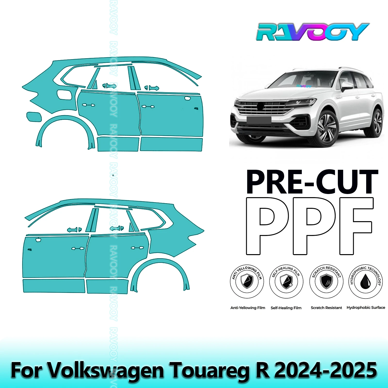 

For Volkswagen Touareg R 2024-2025 8.5mil Clear Matte Pre-Cut PPF Door & A/B Pillar Kit TPU Paint Protection Film Set