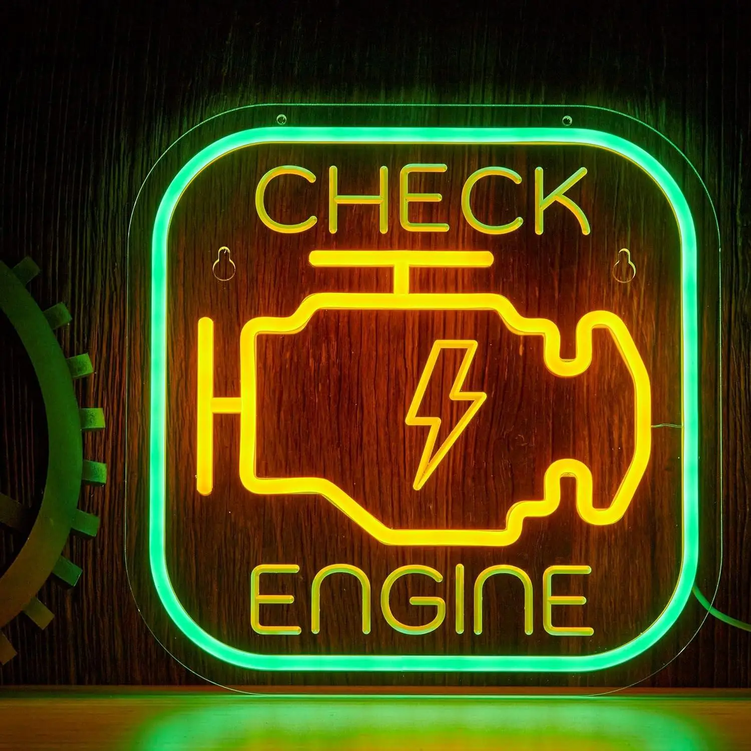 Check Engine Neon Sign USB Dimmab LED Lights for Garage Man Cave Auto Repair Shop Workshop Decoration Birthday Gift Wall Decor