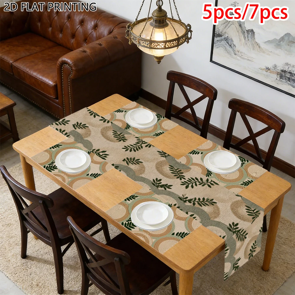 1pc Natural Rattan Woven Leaf Theme Table Runner and Placemat For Kitchen Banquet Household Decor
