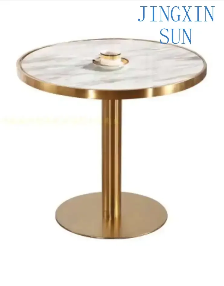 Selling Round Or Square High Coffee Tables Bistro Cafe Table Gold Stainless Steel Base Marble Table Restaurant