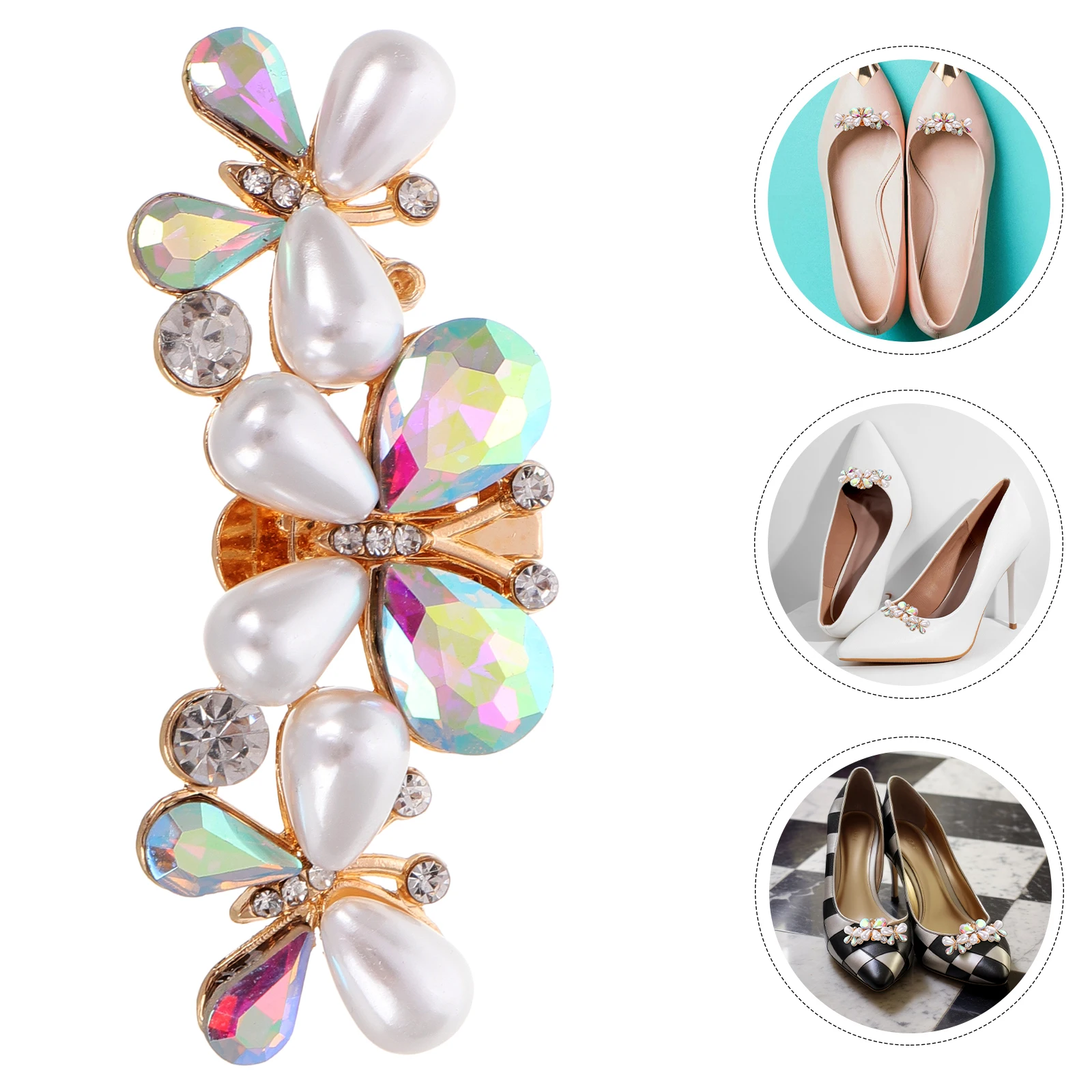 

1pcs 1 Pair Rhinestone Shoe Clips Detachable High Heel Accessories Decorative Pearl Bow Bling Charms Wedding Bridal Dress Shoes