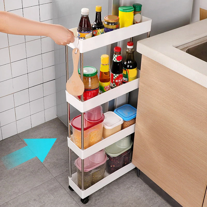 Storage Cart Multifunctional High Capacity Save Space 3/4-Tier Storage Movable Floor-Standing Rolling Vertical Shelf For Kitchen