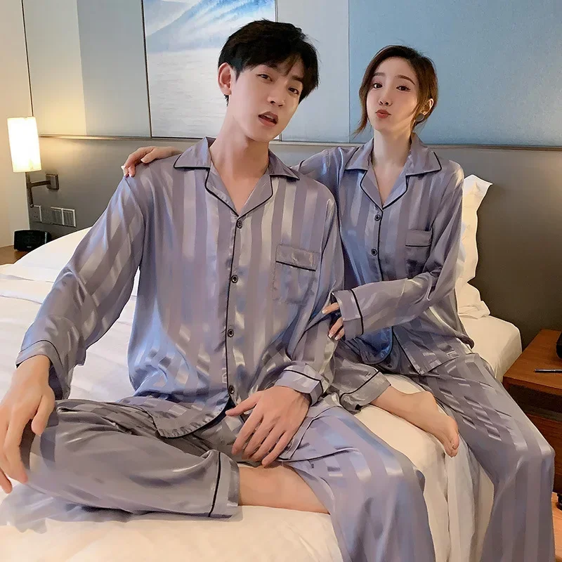 زوجين منامة الربيع والخريف الحرير الجليد طويلة الأكمام السراويل الطويلة رقيقة الراقية حجم كبير 100 كجم الرجال والنساء المتسكعون مجموعات #2