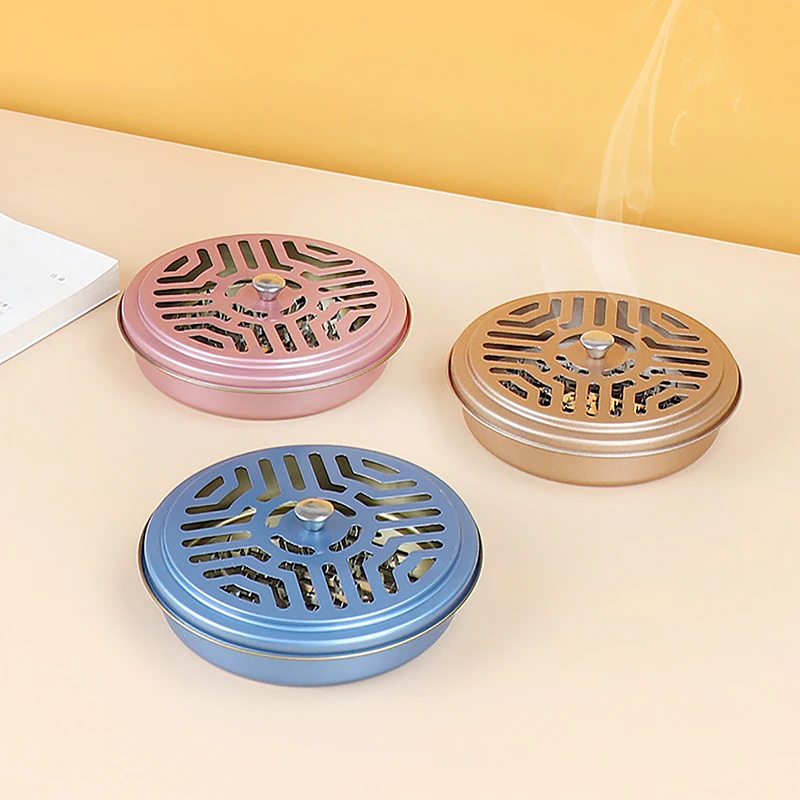 Stainless Steel Chassis Ash Tray With Cover Round Multifunctional Mosquito Coil Holder Sawtooth Mesh Bracket Incense Burner Box