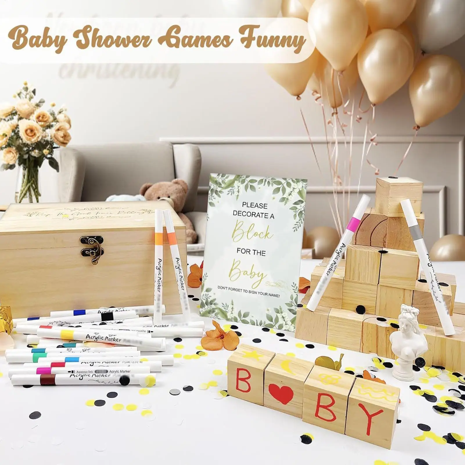 Baby Shower Blocks Signs Kit 24 Markers Included Toy Decorate Blocks Baby Shower Activity For Gender Reveal Party 100-Day