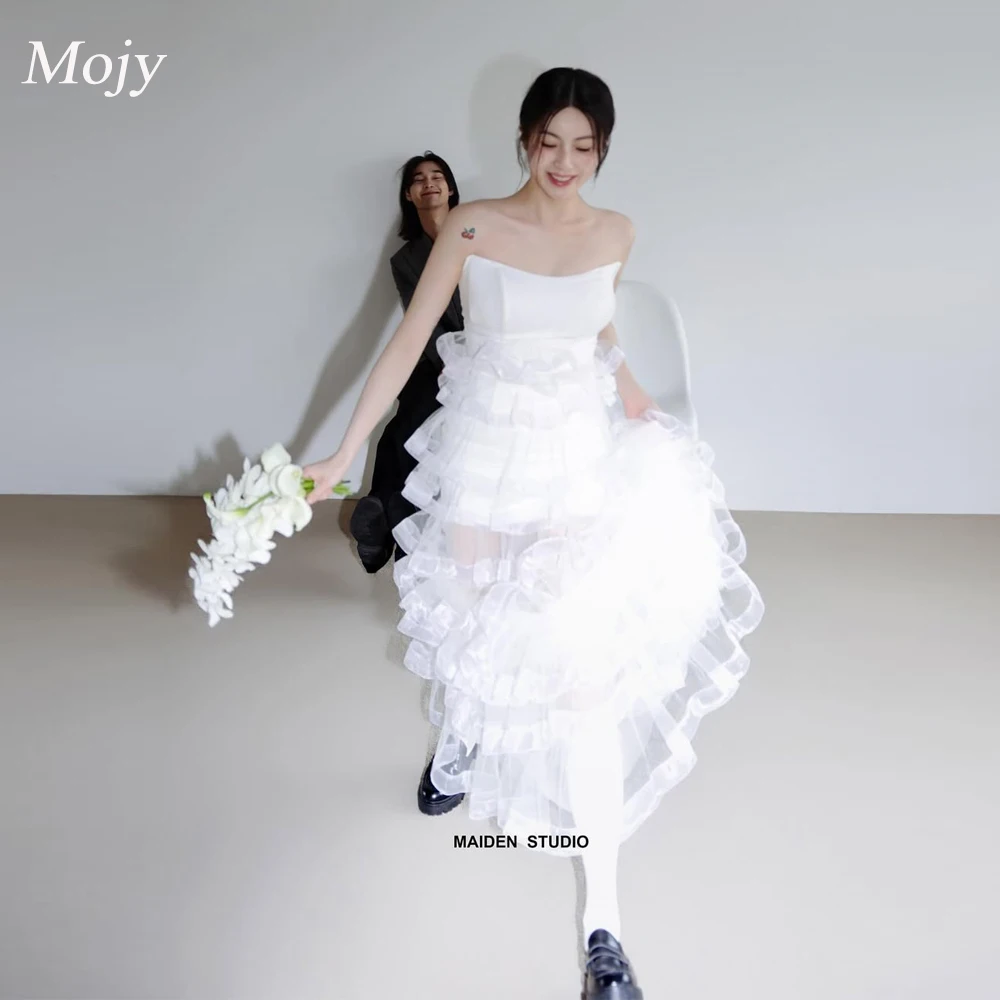

Mojy Princess Tiered Strapless A-Line Korea Wedding Dresses Customized Silk Tulle Elegant Bridal Gowns 결혼식 드레