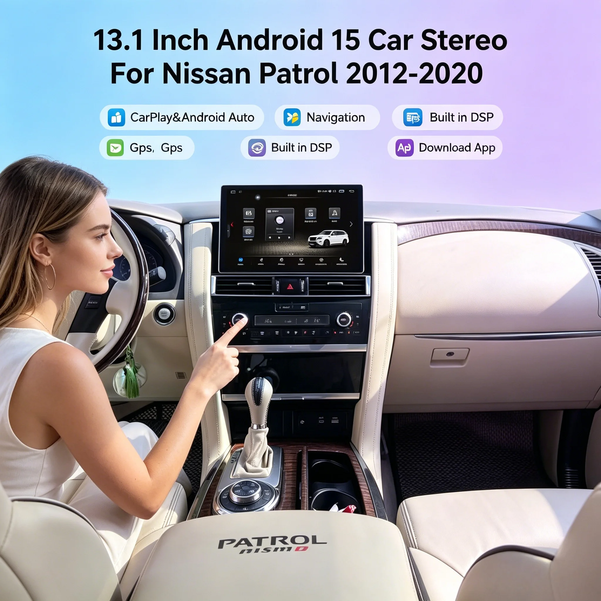 13.1 Inch Android 15 Car Stereo For Nissan Patrol 2012 2013-2020  CarPlay Android Auto GPS Navigation Hi-Res Audio Head Unit